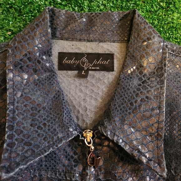 Y2k Baby Phat Blue Python-Print Leather Jacket - Picture 3 of 6